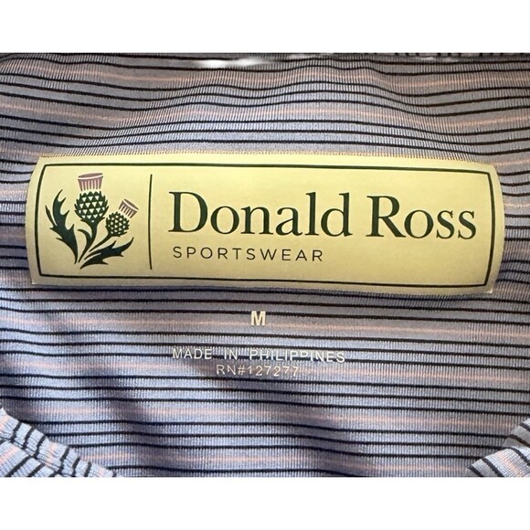 Donald Ross Golf Polo Shirt Men’s Size M Blue Gray Stripe Stretch - Picture 3 of 9